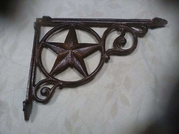 2 Western Star Bracket Brace Cast Iron Antique Like Rustic Free Ship Corbel Interior Decor Yard Garden Wall Shelf Free Shipping