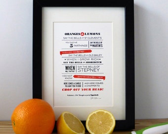 Oranges and Lemons - A5 Letterpress Typographic Print