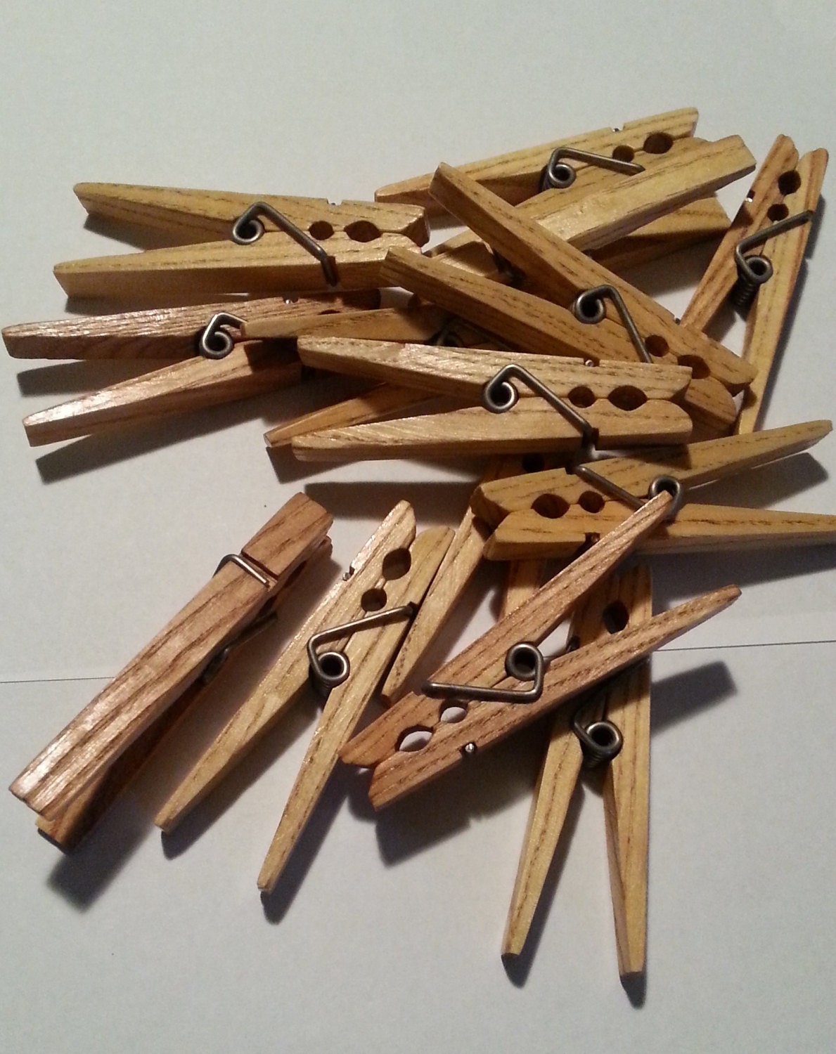 Wood Clothes Pins 87 Lot Metal Spring Pinch Clip 2-7/8" Long Wooden