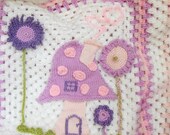 Unique Fairy Baby Blanket Crochet Woodland Fairy Toadstool, Mushroom Blanket Baby Shower, First Grandchild Gift Baby Girl White Pink Lilac