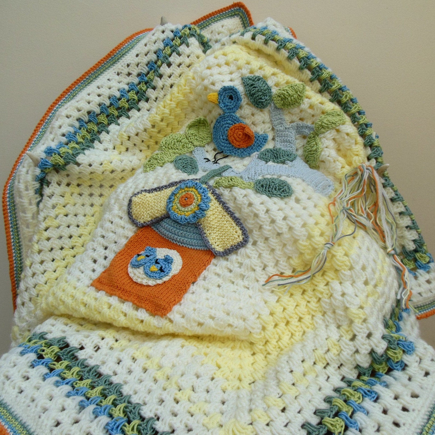 Crochet bluebird baby blanket birdhouse nursery decor for Etsy
