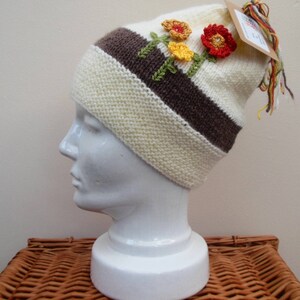 Crochet Flower Hat, Hand Knit Winter Beanie, Women's Flower Power Hat, Mothers Day Gift
