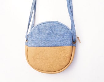 Jean & Leather Round Handbag Purse