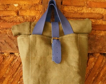 Upcycled Canvas Backpack Blue Details