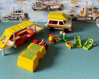 fisher price caravan, fisher price, fisher price car, fisher price vintage tent, fisher price vintage, fisher price mini bus