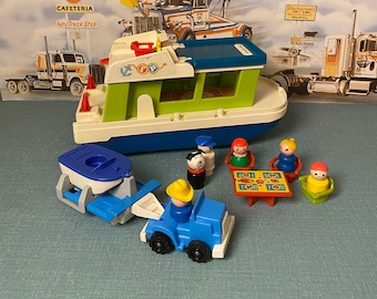 glückliches Hausboot, Fischer Preis, Fischer Preis Auto, Oldtimer Fischer Preis Boot, Vintage Fischer Preis, Fischer Preis Minibus