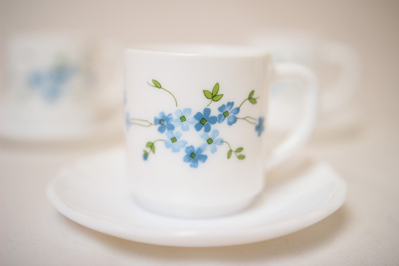 Lot de 4 Tasses et Soucoupes Expresso Vintage, Vaisselle à Fleurs Bleues, Tasse Tasse Fleurs, Vaisse