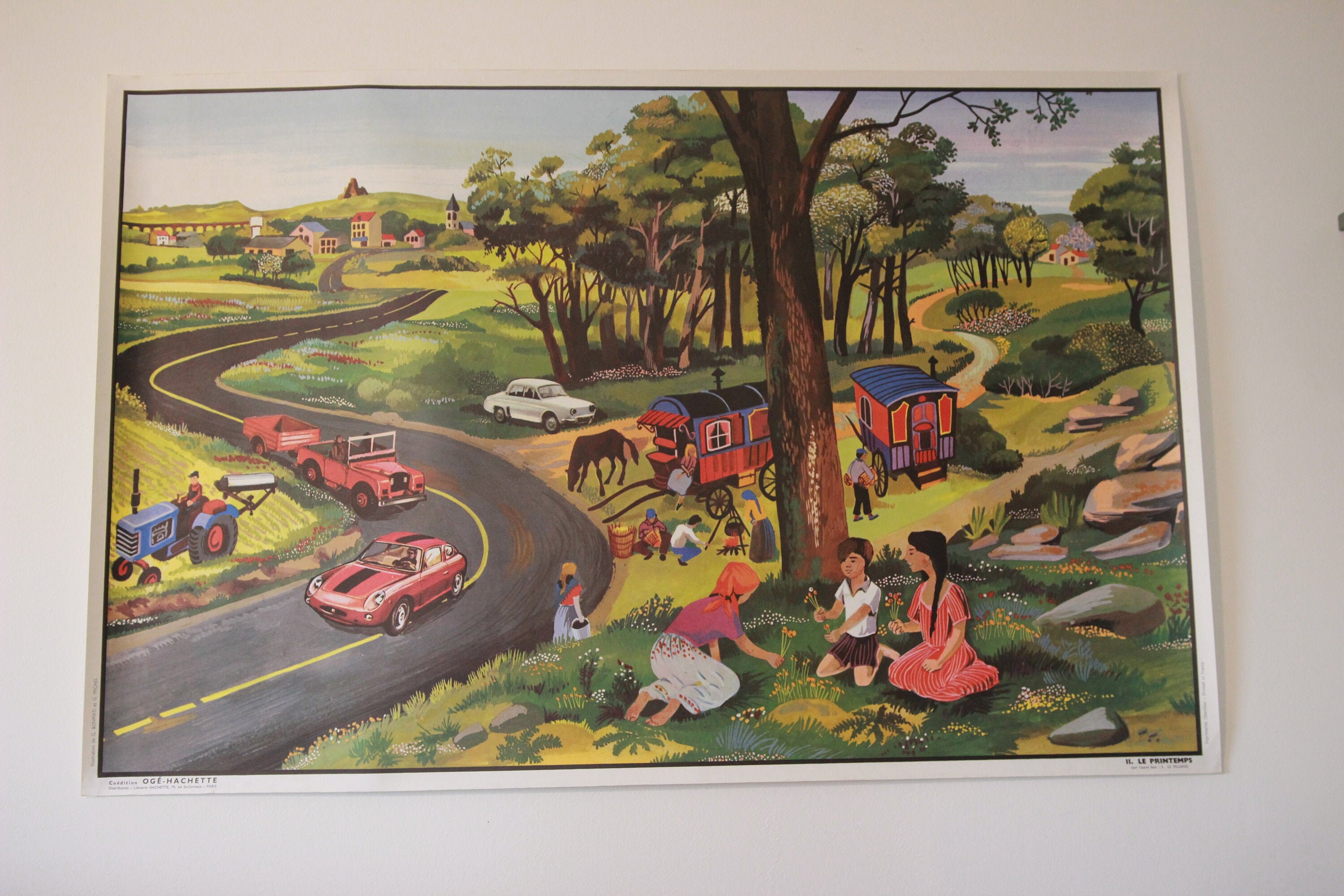 Affiche Scolaire 1950, Affiche d'école Recto Verso, Le Printemps/Village.