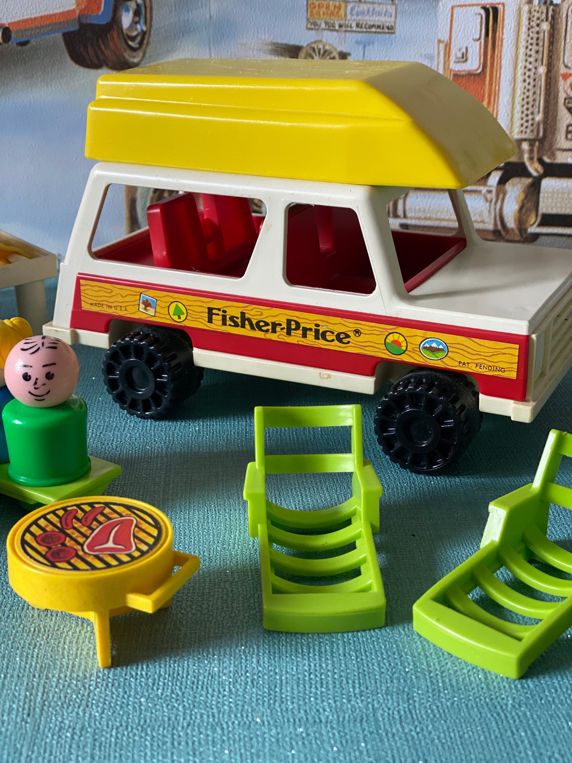 Fisher Price Caravan, Fisher Price, Fisher Price Car, Fisher Price Vintage Tent, Fisher Price 
