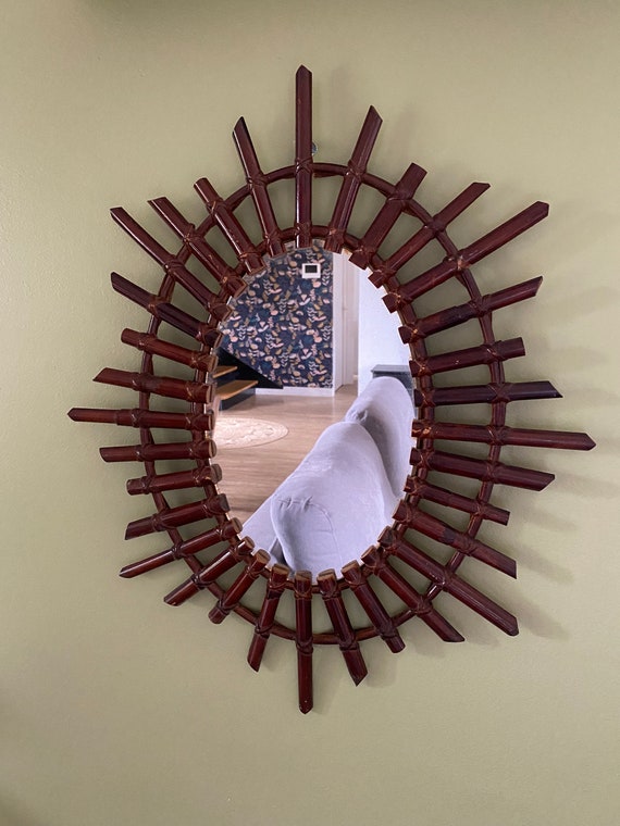 miroir rotin, décoration murale, miroir vintage, miroir ovale rotin, miroir ovale vintage, miroir ancien, miroir rond vintage