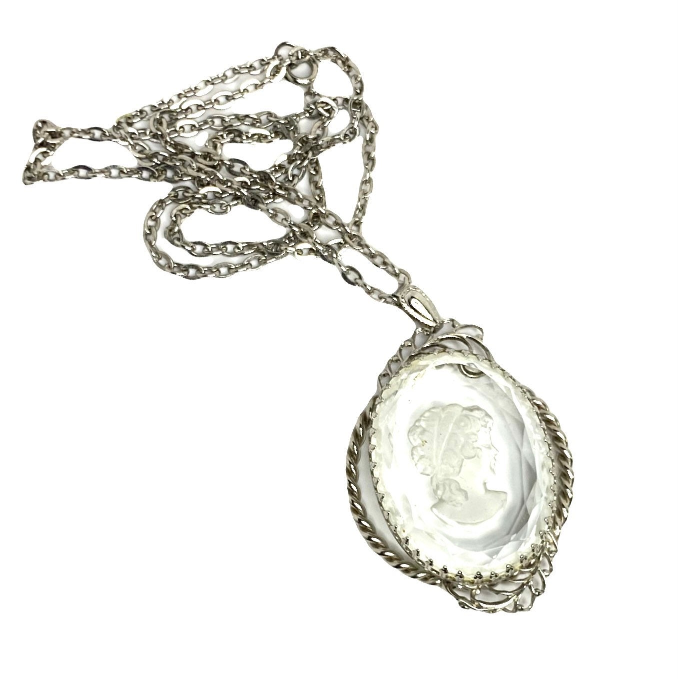 Vintage Etched Glass Cameo Pendant 