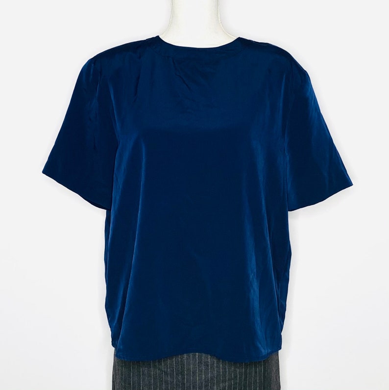 Vintage Navy Blouse with Shoulder Pads