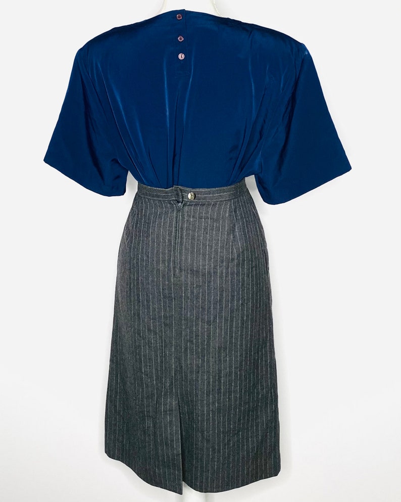 Vintage Navy Blouse with Shoulder Pads