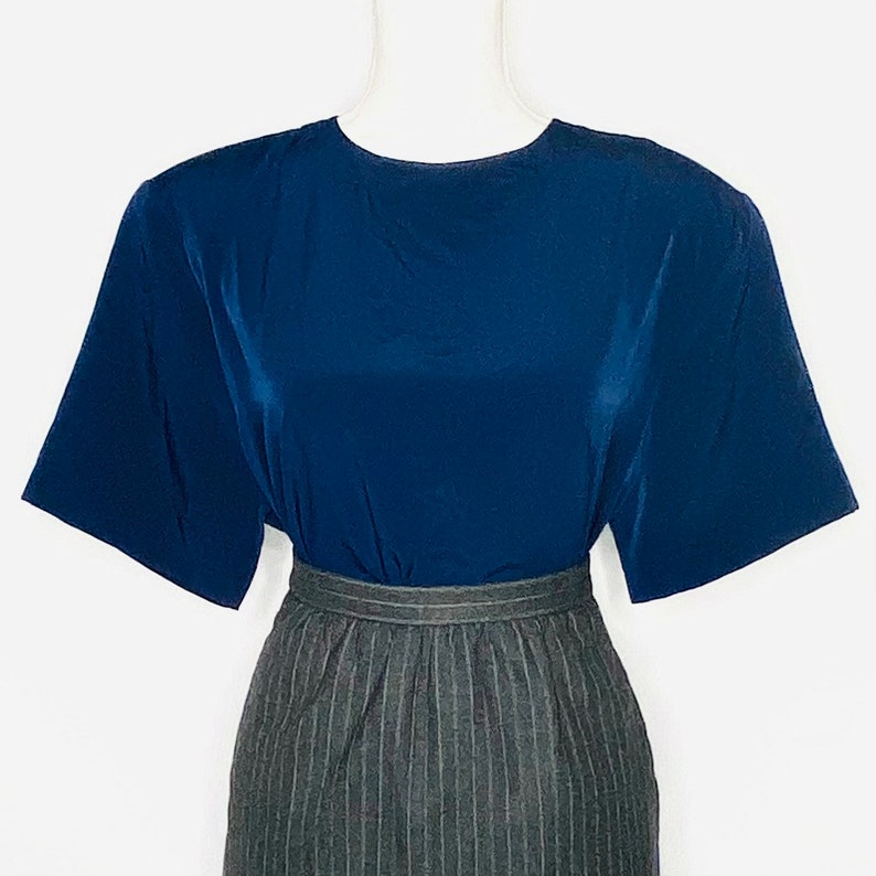 Vintage Navy Blouse with Shoulder Pads