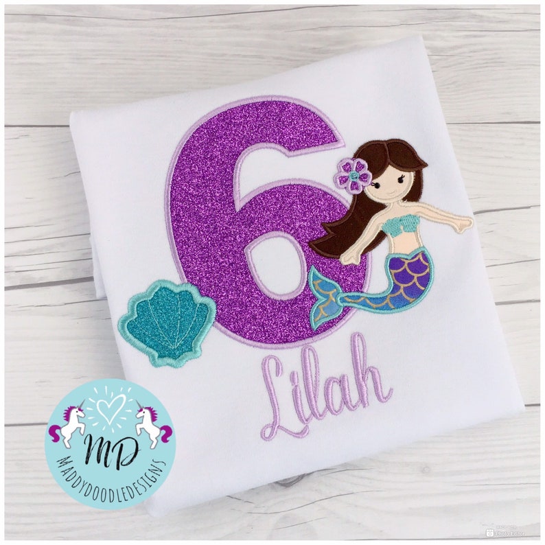 5th 6th Mermaid theme Mermaid Birthday shirt Under the Sea Personalized Applique Birthday shirt ONLY Available 1st 2nd 3rd,4th 7th