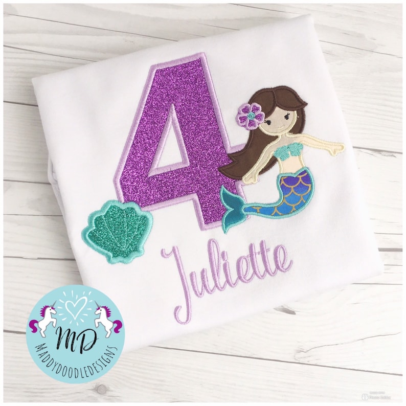 5th 6th Mermaid theme Mermaid Birthday shirt Under the Sea Personalized Applique Birthday shirt ONLY Available 1st 2nd 3rd,4th 7th
