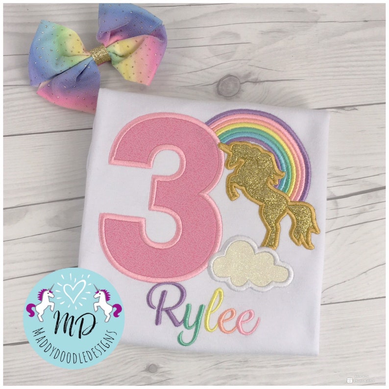 Unicorn theme Birthday Shirt and Sequins short outfit Unicorn Birthday shirt wmatching hairbow