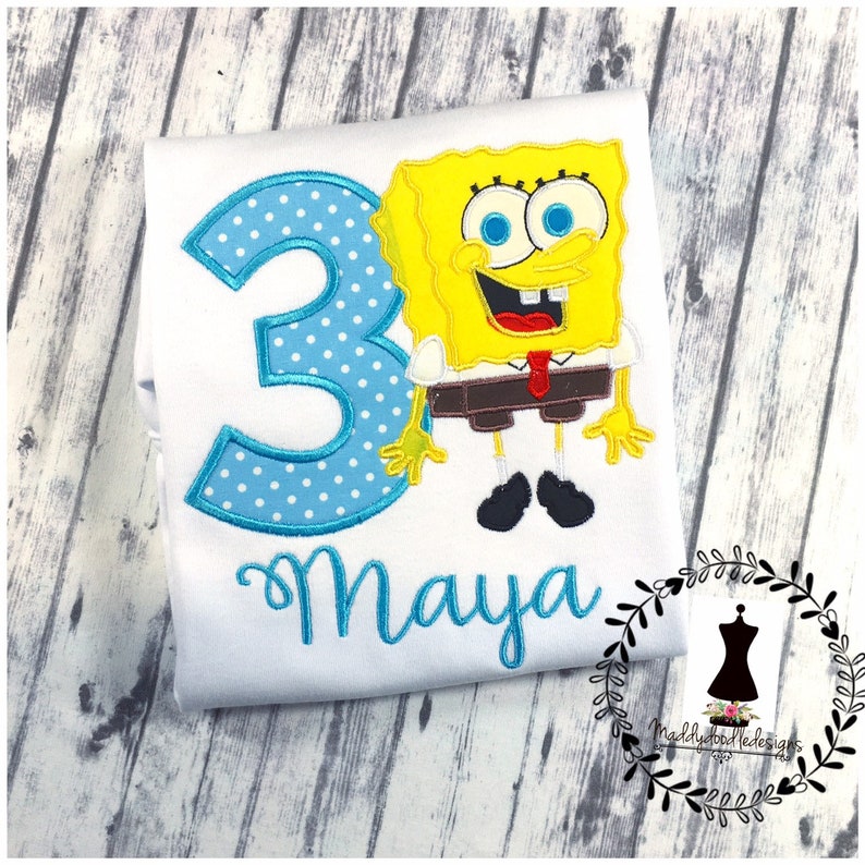 Sponge bob Personalized Applique Birthday shirt ONLY