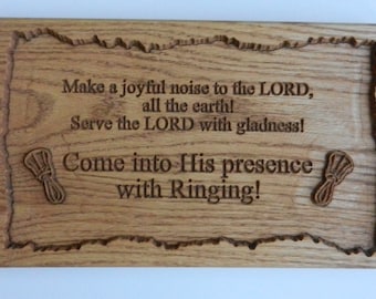 Handbell Musician Oak Plaque - Psalm 100 Wall Decor