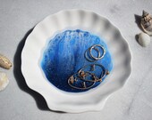 Large Porcelain Shell Ocean Wave Resin Art Trinket Dish With Glitter 1 ResinByRebecca