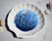 Discounted Price Due to Slight Damage Large Porcelain Shell Ocean Wave Resin Art Trinket Dish With Glitter 2 ResinByRebecca