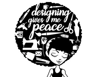 Designing Gives Peace | Black and Color | SVG | Yoga Pose | Pretty Caricature | Instant Download | Digital Download | Brown Skin Girl