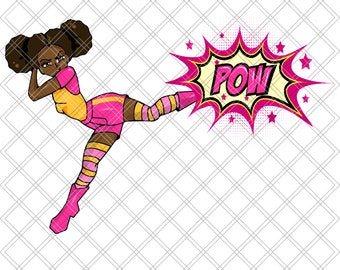 Black Manga PNG | Pop Art | Brown Skin Girl | Pow | Kick | Digital Download | Instant Download