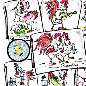 Chicken Towels Tea Towels Pattern PDF DOWNLOAD Day Of The Week Kitchen Chickens Decor Vintage Embroidery Pattern 7 Kitchen Towels Flour Sack