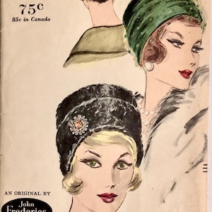 May include: Vintage Vogue printed pattern featuring illustrations of women wearing hats. The image includes the text "5094", "HEAD SIZE 22", "75c", and "85c in Canada". The design is by John Frederics.