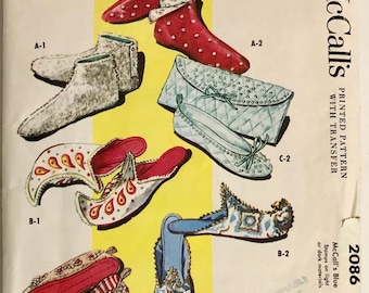 Patrón de pantuflas vintage McCall's 2086 de 1956
