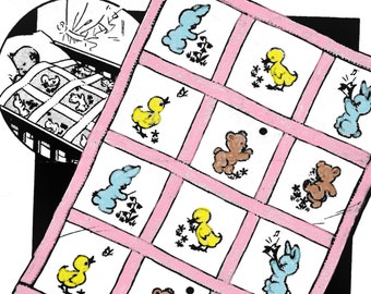 Baby Animals Quilt Pattern: Vintage Bear, Bunny, Duck (PDF Digital Download)