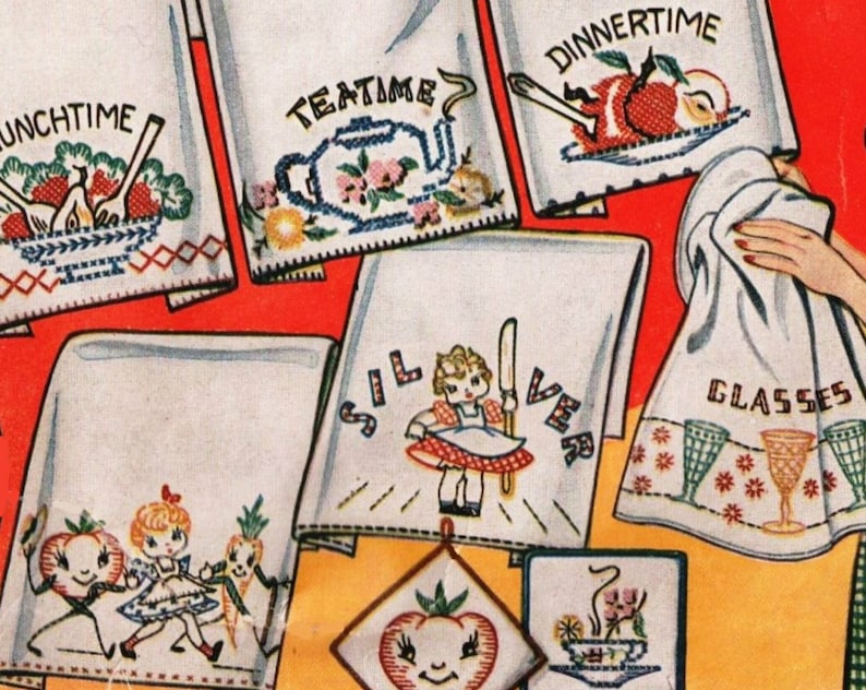 Vintage Tea Towel Embroidery Pattern DIANE 127 PDF Instant Etsy