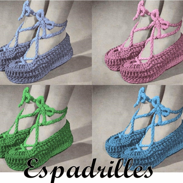 Crochet Espadrille Pattern PDF INSTANT DOWNLOAD Crochet Slippers Crochet Shoe Pattern Vintage Crochet Pattern Womens Shoes Vintage Shoes