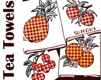 Borduurpatroon fruit handdoek kruissteek, borduurontwerp jaren 1950 (pdf-download)