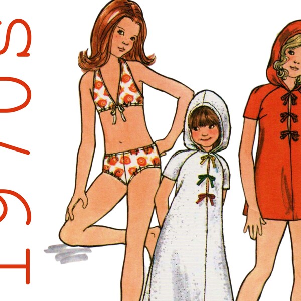 Girls Swimsuit Pattern Girls Bikini Pattern Swim Coverup Pattern BUTTERICK 3122 Girls Size 8 Two Piece Swimsuit Beach Cover Up Pattern