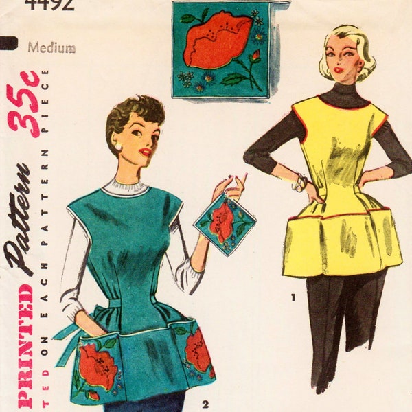 1950s Apron Pattern Cobbler Apron Vintage Apron SIMPLICITY 4492 UNCUT Medium Skirt Apron Half Apron Pattern Smock Apron Pattern Retro Apron