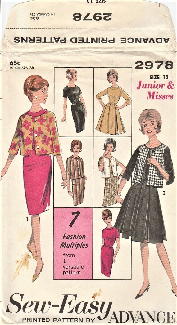 1960s Sheath Dress Pattern Box Jacket Pattern Pleated Skirt Dress 1960s Dress and Jacket ADVANCE 2979 UNCUT bust 33" Wiggle Dress Pattern