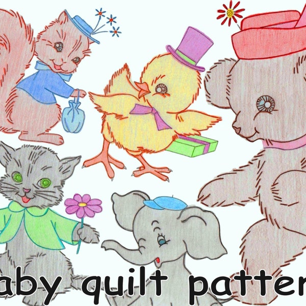 Baby Quilt Pattern Baby Animals Quilt PDF INSTANT DOWNLOAD Nursery Quilt Vintage Embroidered Quilt Crib Quilt Crib Cover Baby Shower Gift