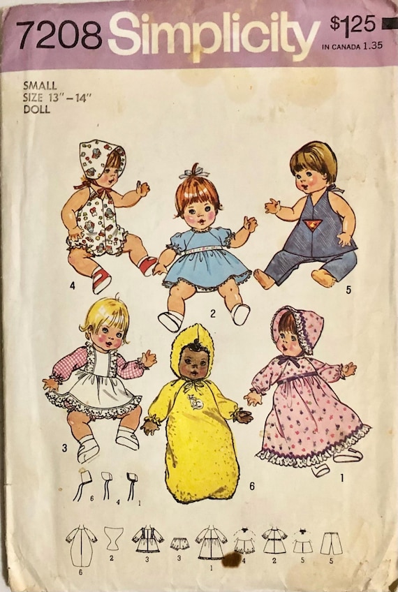 Simplicity 7208 Small 13-14" Baby Doll Clothes Vintage Sewing Pattern, Betsy Wetsy, Baby Tender Love