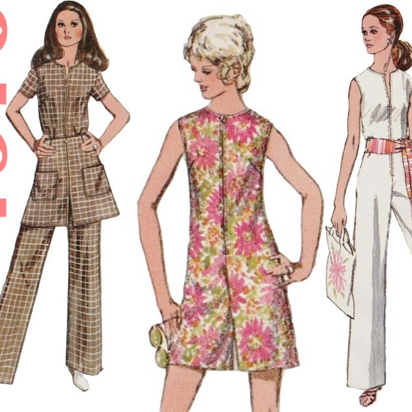 Mod Jumpsuit Pattern with Mini Skirt Pattern SIMPLICITY 8745 sz 12 b 34 UNCUT 70s Jumpsuit Vintage Pattern Scooter Dress Short Jumpsuit