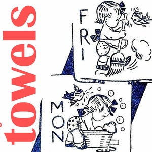 Day Of The Week Towels Pattern Vintage Embroidery Pattern PDF DOWNLOAD Embroidered Towels Vintage Dish Towels Retro Kitchen Towels Tea Towel