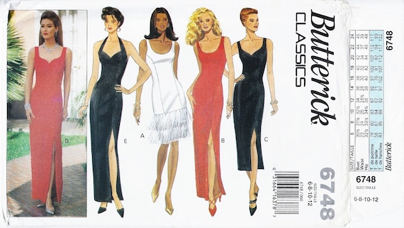Halter Gown Pattern Sheath Gown Pattern Evening Gown Pattern Sweetheart Neckline BUTTERICK 6748 UNCUT sz 6-8-10-12 Fringe Dress Sexy Dress