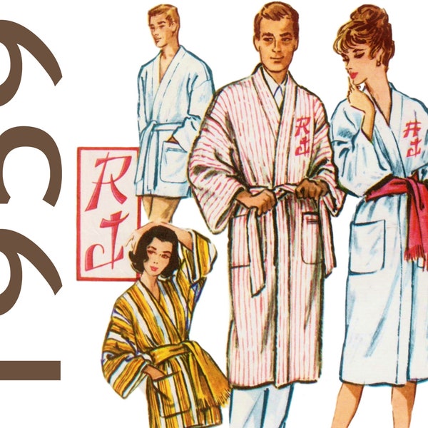 Unisex Robe Pattern Monogrammed Robe Monogram Transfer For Embroidery Kimono Robe Pattern McCALLS 2334 UNCUT chest 38-40 Short Robe Pattern