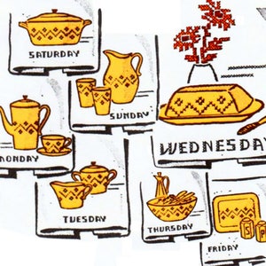 Mid Century Kitchen Towels Pattern Day Of The Week Towels PDF INSTANT DOWNLOAD Flour Sack Tea Towel Embroidery Transfers Vintage Dish Towels