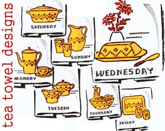 Mid-Century Wochentag Geschirrtuch Stickmuster PDF
