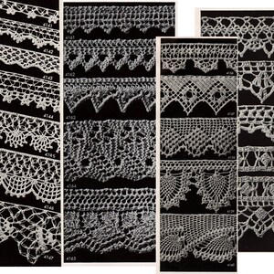 May include: A collection of 12 different crochet lace patterns, each with a unique design. The patterns are numbered 4141 through 4170.