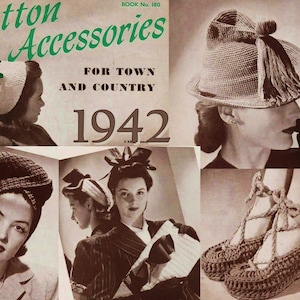 1940s Crochet Pattern PDF Download COTTON ACCESSORIES 1940s Hat Pattern Crochet Hats Crochet Collars Crochet Bag 1940s Bag Crochet Sweater