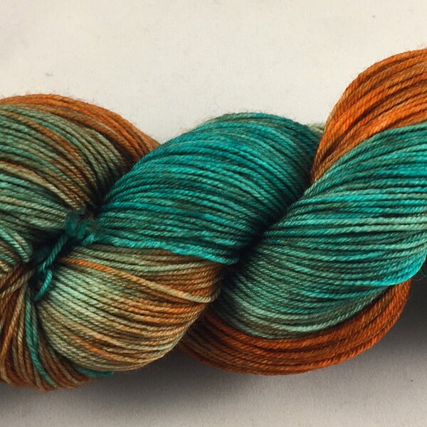 hand dyed sock yarn, fingering weight, superwash merino wool and nylon, colorway ARIZONA HIGHWAY