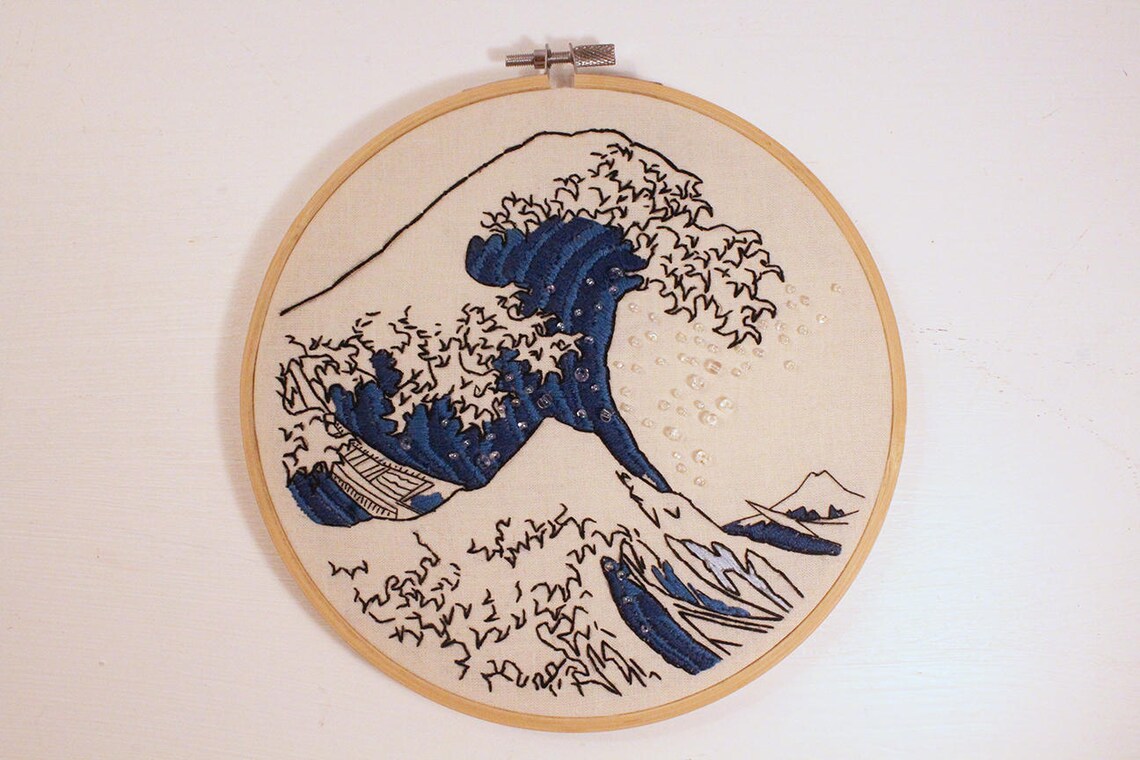 The Great Wave Embroidery Etsy