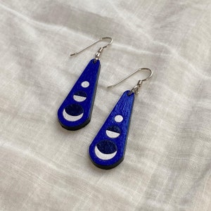 Moon phase earrings - witch - lunar cycle - celestial - hand painted - dangle earrings